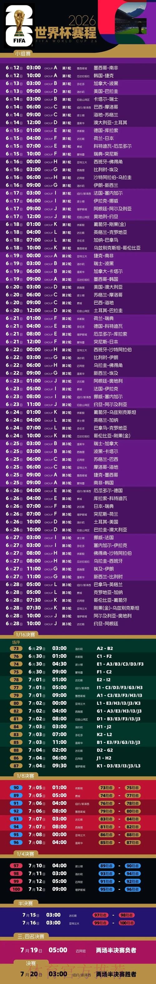 2026世界杯比赛时间官方发布比赛时间表免费观看 2026世界杯比赛时间官方发布比赛时间表免费观看